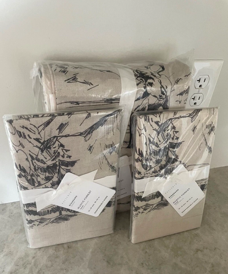 Pottery Barn Rustic Forest King duvet cover shams Christmas stag Cabin deer - Image 3 of 3