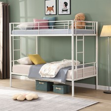 Modern Twin Over Twin Metal Bunk Bed Convertible Twin Size Bed Frame White/Pink