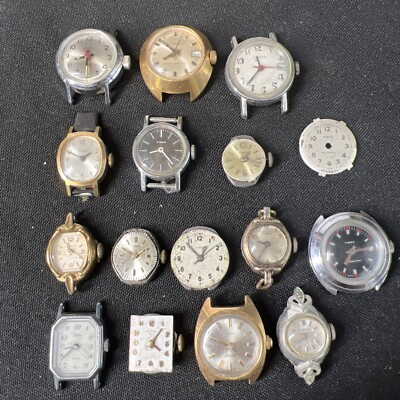 16 Lot Vintage Antique Ladies Watches TIMEX Military UFO Art Deco 60 s  (parts)