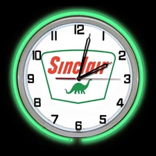 15" Sinclair Dino Sign Double Neon Clock Gas Station Oil
