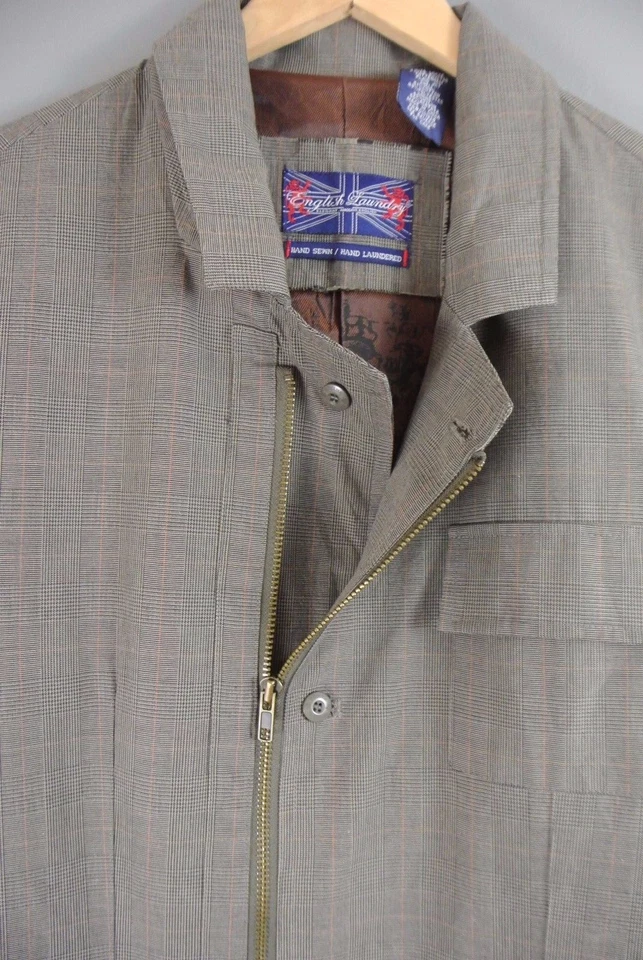 Chaqueta Hombre Lavandería Inglesa Marrón L Algodón Cremallera Cuadros Safari Informal 123 Foto 3 de 4