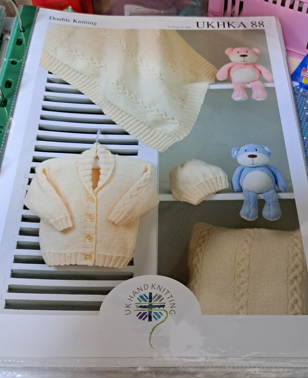UKHKA 88 - Jacket, Hat, Blanket and Cushion Knitting Pattern in Double Knit
