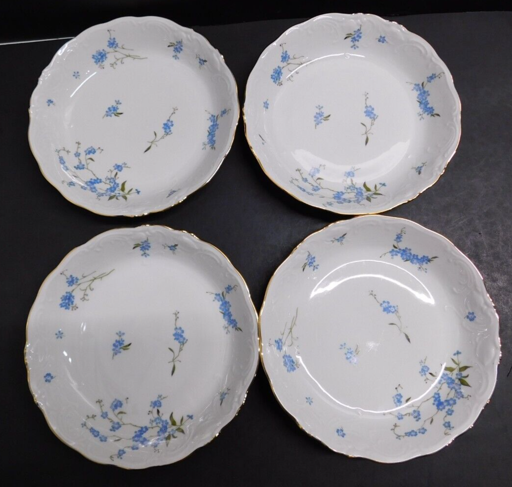 Set Of Wawel China Soup Bowls With Blue Flowers Gold Trim Made in Poland