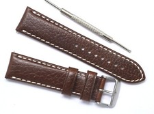 22mm Brown/White HQ Camel Grain Oily calf Leather Watch Band With Tool