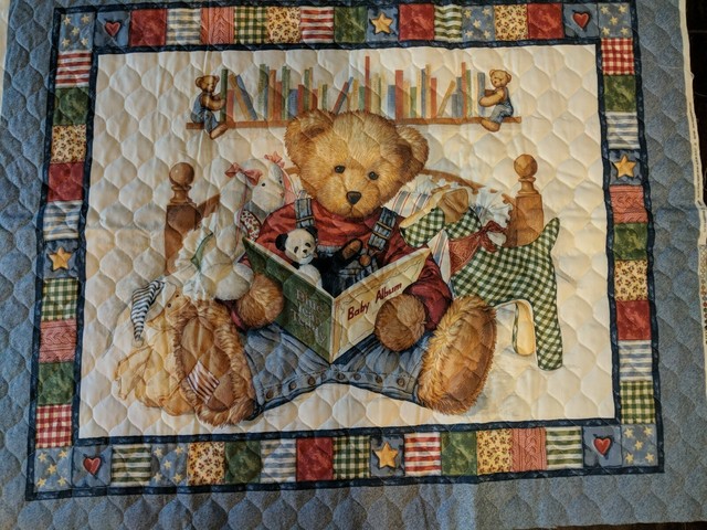 New Vintage Daisy Kingdom Blue Jean Teddy Bear 2 Sided Quilted Panel Baby Quilt | eBay