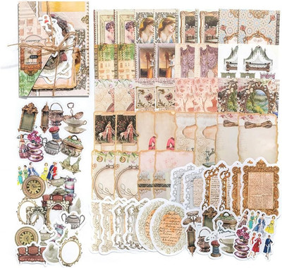 100Pcs Vintage Scrapbook Supplies Pack for Art Journaling Bullet Junk Journal Pl
