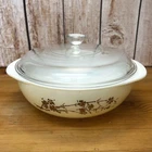 Vintage 1959 Pyrex Golden Branch #024 Round 2 Quart Casserole Dish with Basket