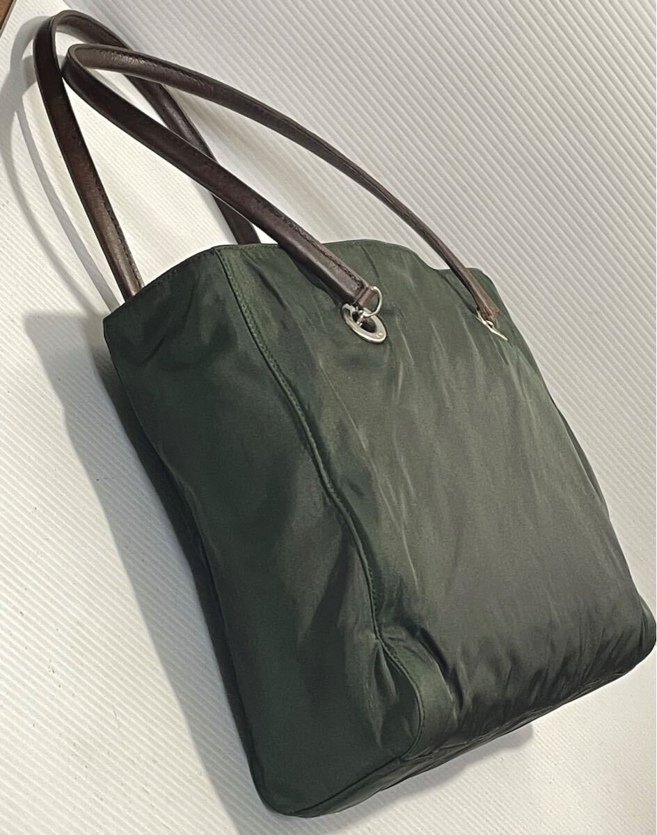 Prada Leather Nylon Triangular Handle Backpack Kh… - image 3