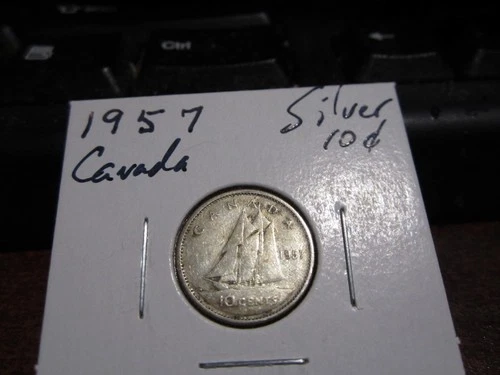 Canada 1957 -  10 Cent Dime Canadian Coin - 80% Silver - ASW 0.06 Oz