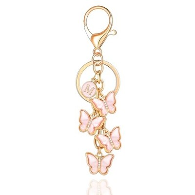 XGALBLA White Pink Black Cute Butterfly Initial Letter Keychain for 1 Pink-m