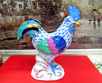 COCKY ROOSTER Blue by Herend 5.5'' tall  made in  Hungary painted hen