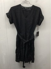 NWT Simply Vera Vera Wang Women's Black Linen Blend Wrap Dress XS