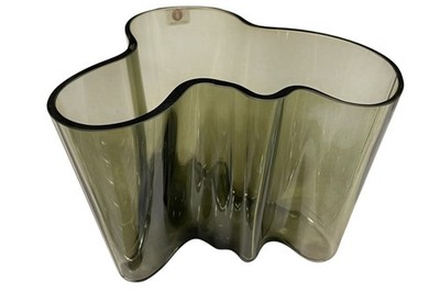 Iittala Alvar Aalto Smoked Grey Glass Vase Finland