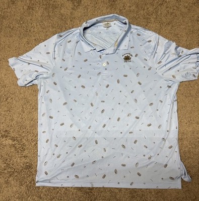 Men s Puma XXL Allover Print Light Blue Button Down Golf Polo Shirt