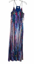 Nicole Miller Watercolor Maxi Dress Sz M  Vibrant Resortwear Colorful Satin NWT