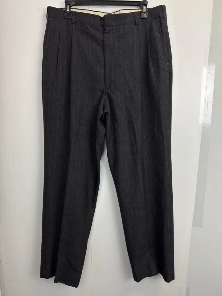 Henry Grethel Suit Mens 42R Blazer Jacket 36X32 Pleated Pants Grey Striped Wool - image 3 of 4