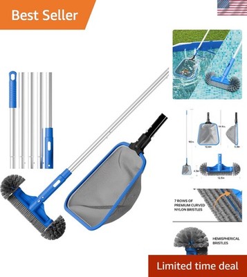 Effortless Pool Maintenance: 70.5'' Adjustable Pole with Skimmer Net & Brush