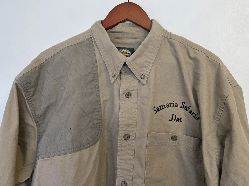 Camisa masculina Cabelas XL Safari África manga longa botão cáqui claro - Imagem 2 de 4