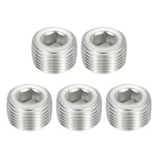 5Pcs Socket Pipe Plugs, NPT 3/8"Stainless Steel Hex Thread Pipe Caps, Silver
