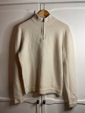 Hackett London Merino Cashmere 1/4 Zip Cream Small HM702717 Chunky Garter Bnwt