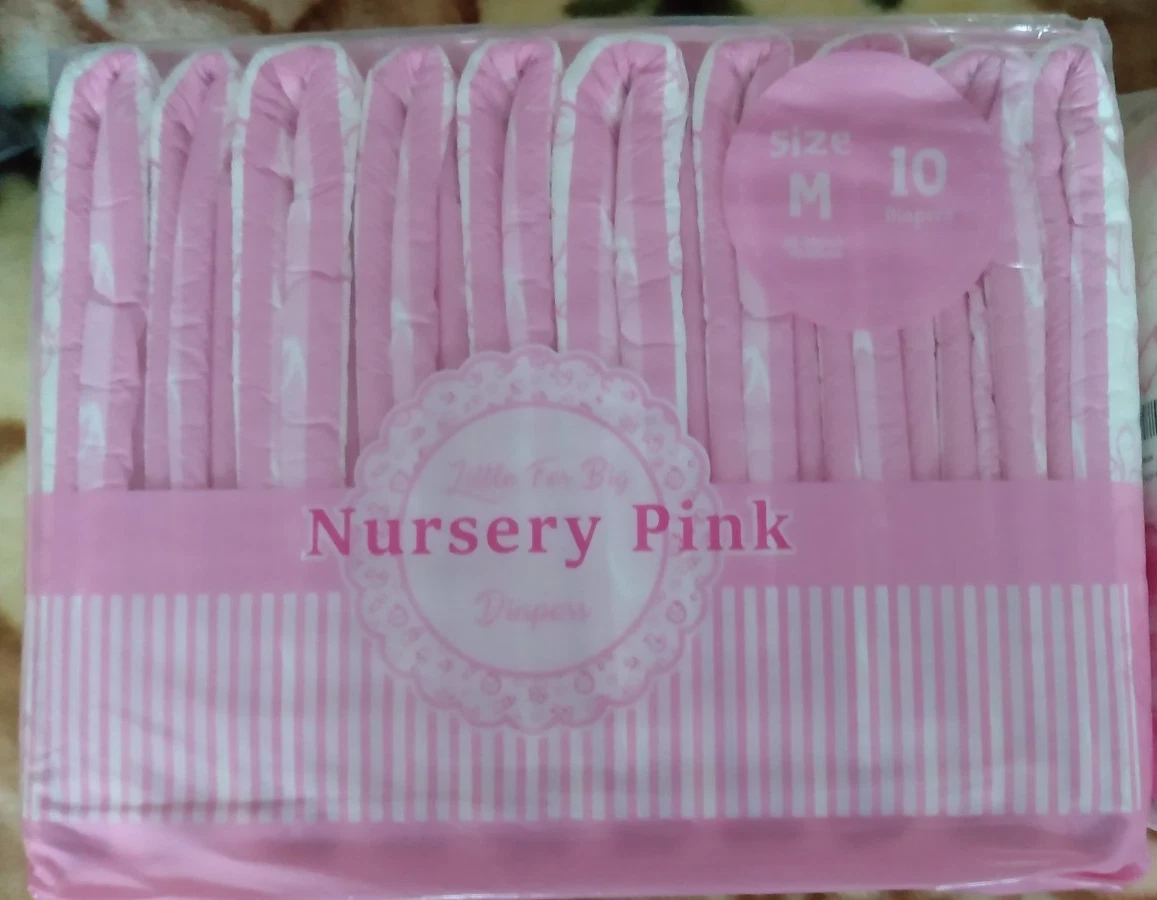 LittleForBig Nursery Pink Diapers, M, 10 Diapers, READ DESCRIPTION