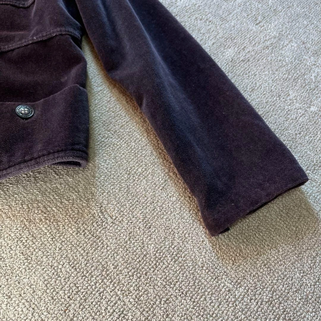 Giacca Chanel in velluto senza colletto colore viola scuro taglia 42 cotone Made in Italy