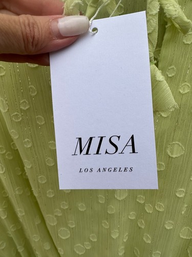 Misa Lilian Tiered Honeydew Ruffle Tie V Neck Clip Dot Mini Dress Size XS NEW - Picture 14 of 15