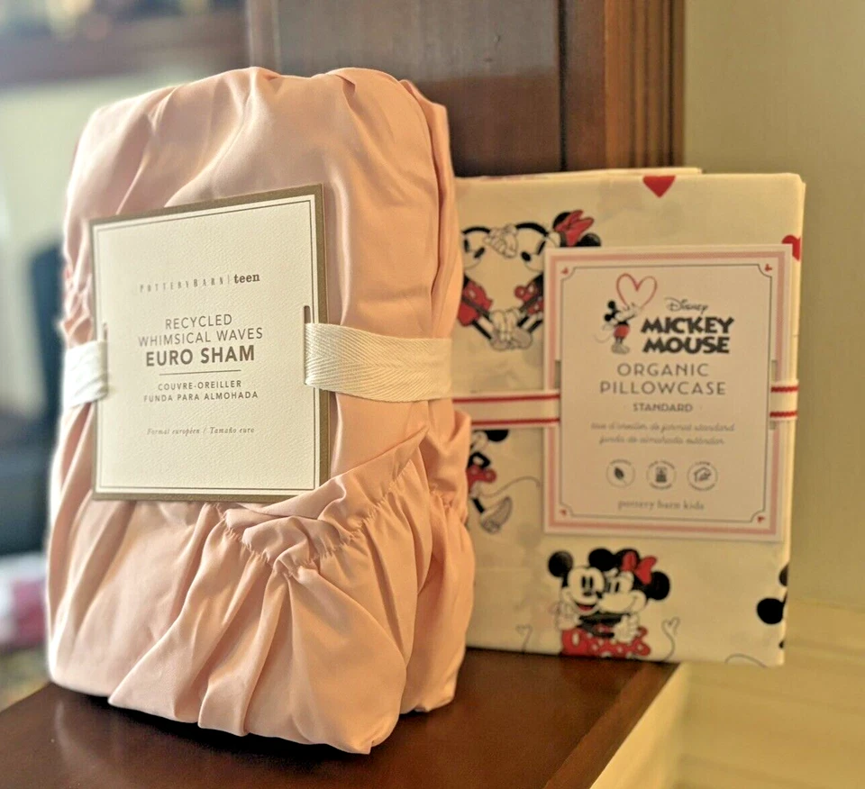 Pottery Barn holiday pillow sham +Mickey Mouse floral Disney princess pink SET - - Image 4 of 4