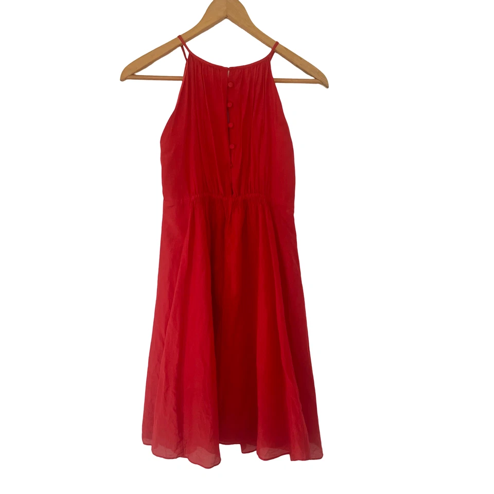 Vestido Esley Naranja Seda Mezcla Algodón Hombro Abierto Línea A Talla Pequeña Foto 2 de 4