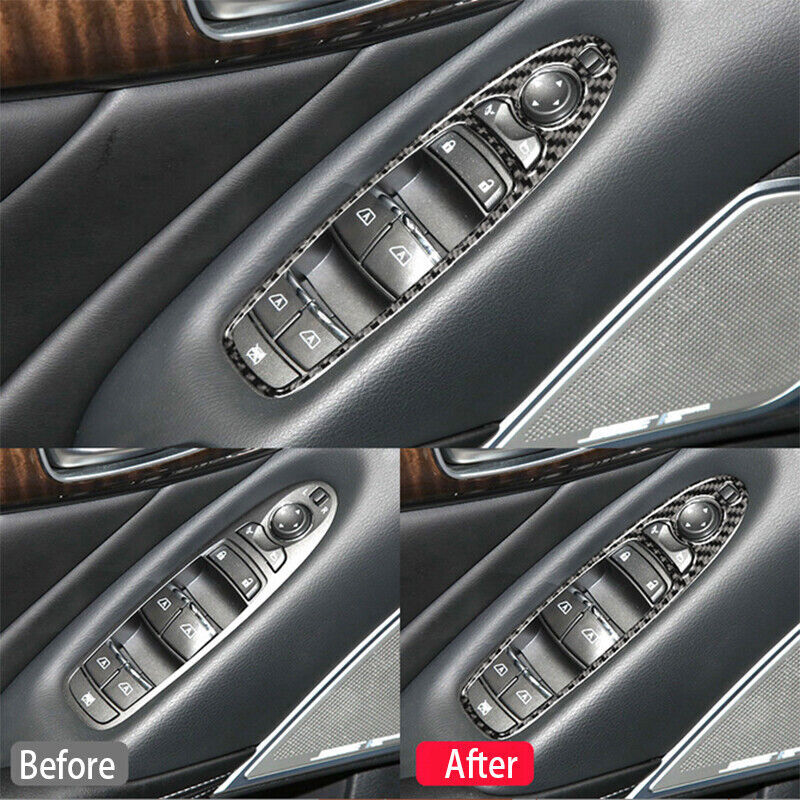 Car Interior Window Lift Button Cover Trim Carbon Fiber Fit Infiniti Q50 2014-19