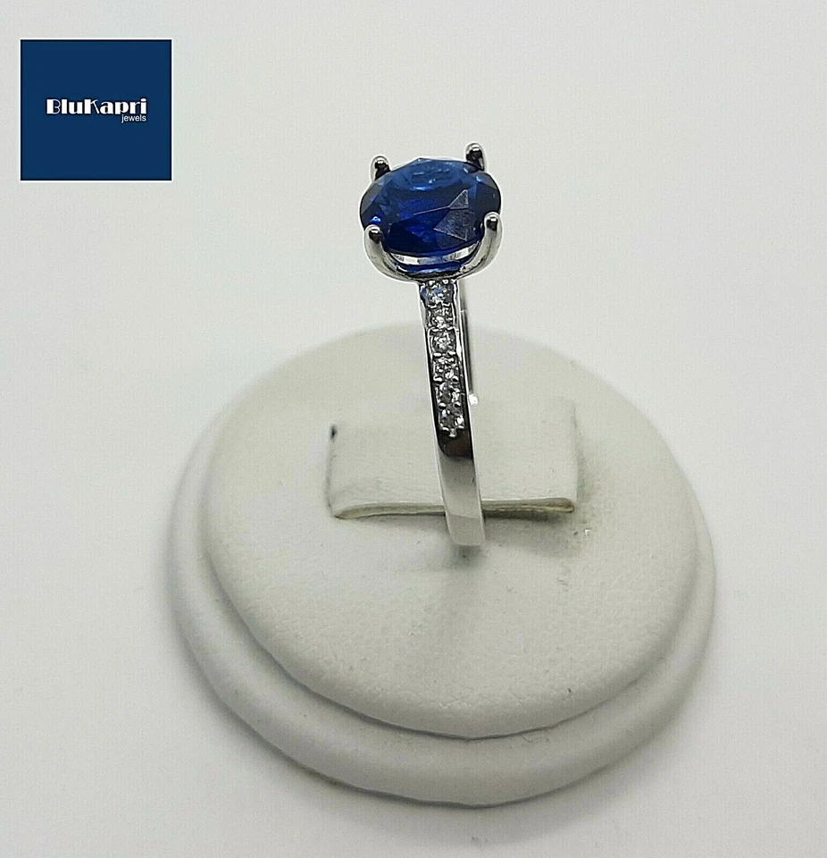 Anello donna argento 925 con zirconi e solitario blu - Immagine 3 di 4