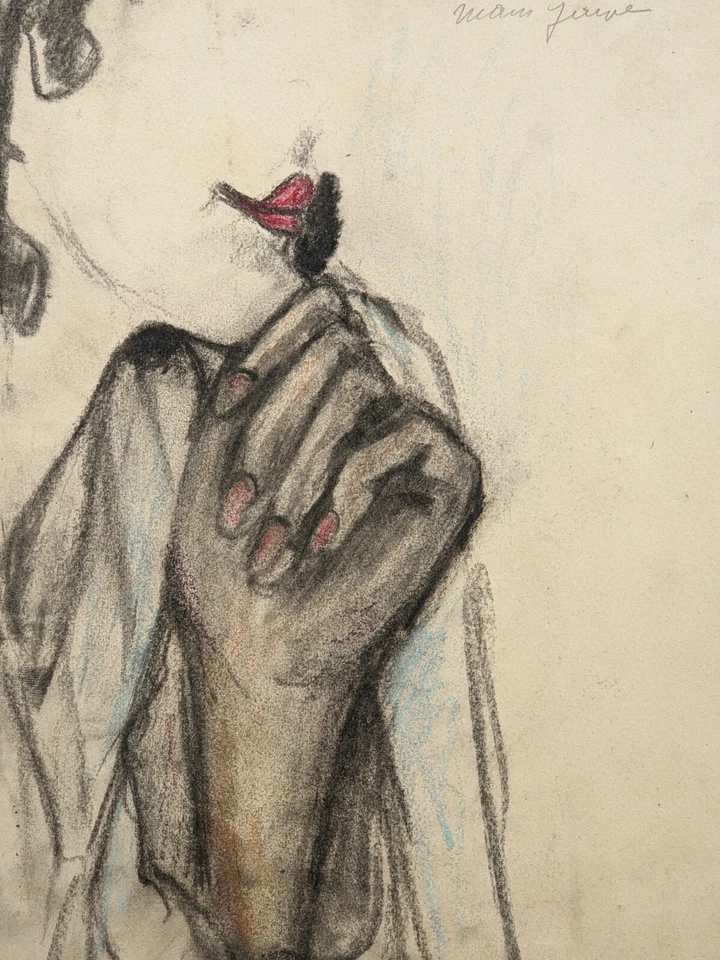 1930 Original Francés Carbón y Crayones Boceto Dibujo Art Deco Mujer Retrato Foto 4 de 4