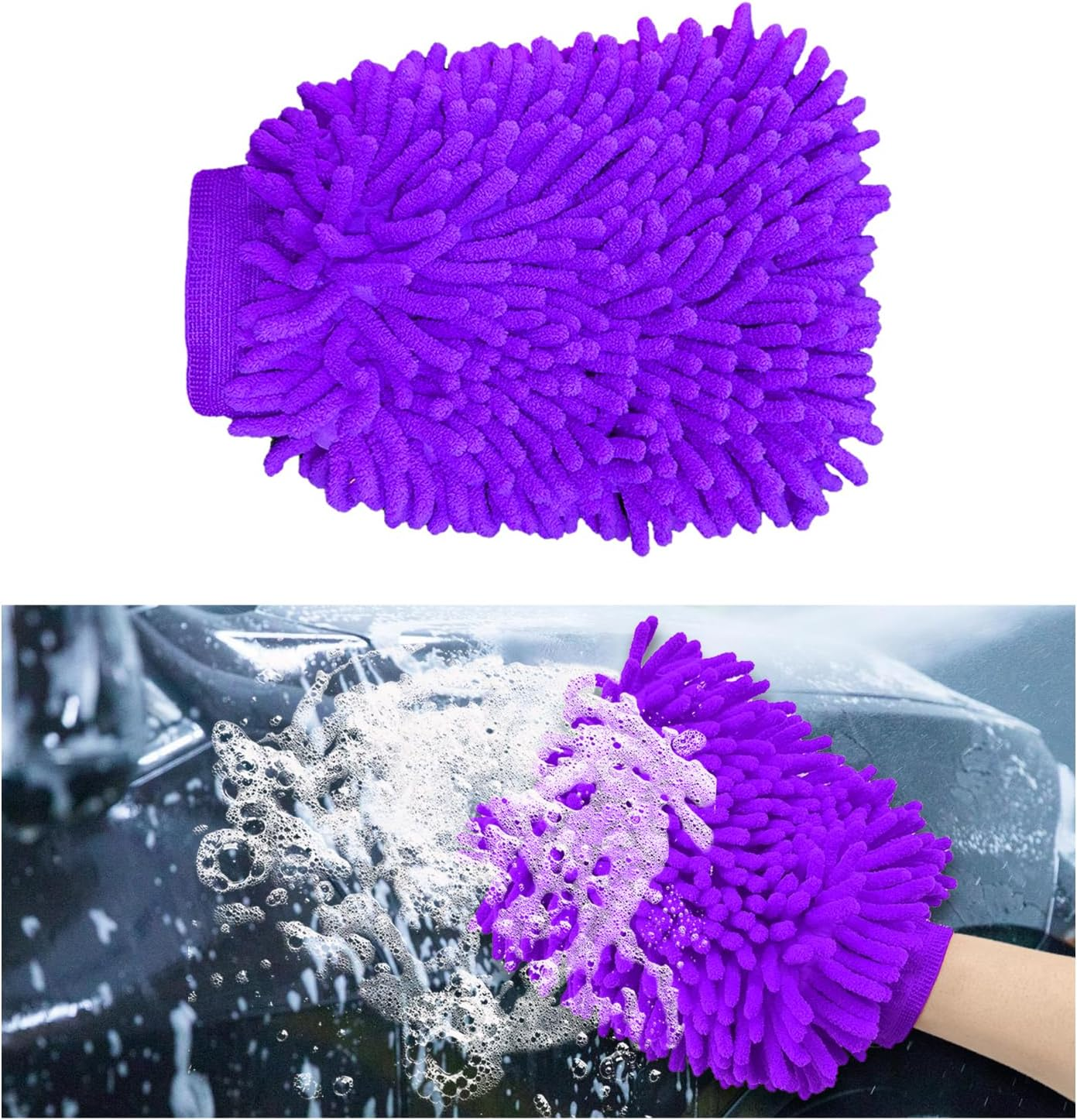 Premium Microfiber Wash Mitt, Soft Scratch-Free Double-Sided Chenille Washing Gl