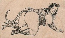 Large Lady In Cat Suit 3 1/2 x 2" Rubber Stamp, Woman Stamp, People Stamp