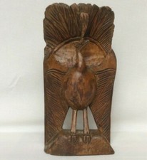 FOLK ART ANTIQUE HAND CARVED WOODEN FIGURE OF A PEACOCK OAK  PLAQUE 8" x 4"