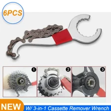 6PCS Bike Tool Kit w/ 3-in-1 Cassette Remover Wrench Crank Puller Extractor