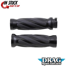 Drag Specialties Matte Black Twisted Hand Grips for Harley Cable Op 0630-2689