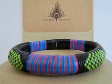 S. CARTER DESIGNS African Beaded BOHO BANGLE BRACELET 1/2 Wide,  2.5" Diameter