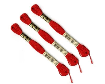 DMC 321 Lot De 3 Échevettes Fils À Broder Mouliné Spécial 8m 25 Coton Rouge - Photo 1/2