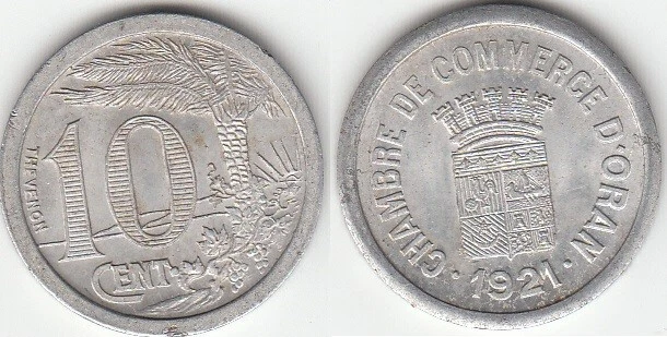 France Algérie Monnaie de Nécessité 10 Centimes Chambre de Commerce d'Oran 1921 - Photo 1/1