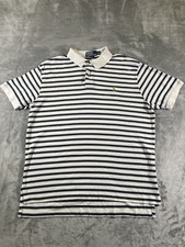 Ralph Lauren Polo Shirt Men's Large White Striped Short Sleeve Soft Comfort