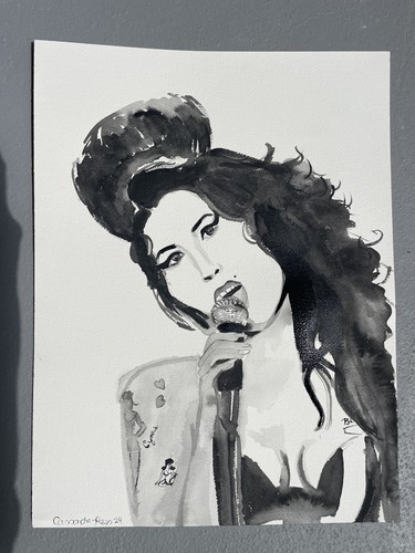 Original Amy Winehouse Aquarell Malerei Kunst einzigartig selten neu 12 x 16 Zoll - Bild 4 von 6