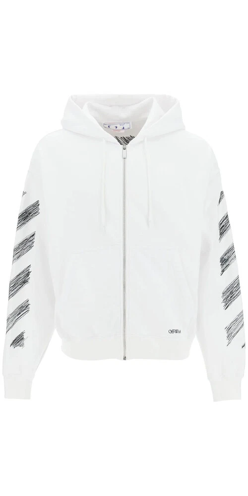 Felpa con cappuccio e zip Off White Scribble Diag bianca
