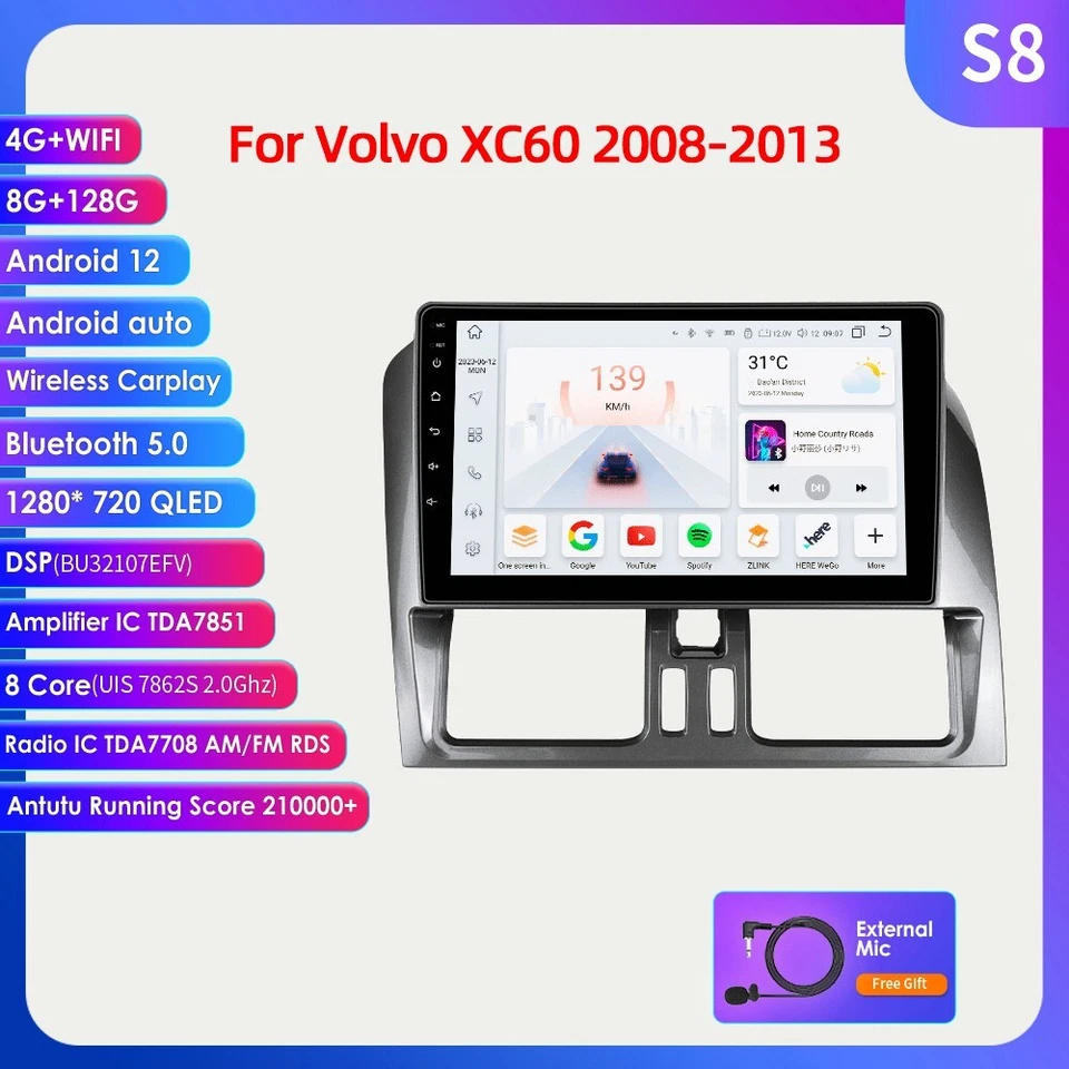8+128GB Apple Carplay Android 13 Autoradio DSP Navi BT für Volvo XC60 2008-2017