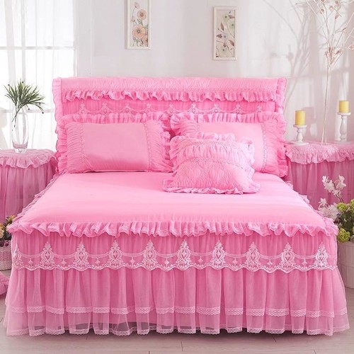 1 Piece Lace Bed Skirt with Pillowcases 