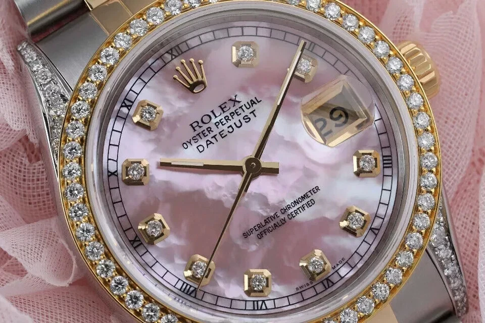 Rolex — Rolex Datejust 36 mm Pink Mother of Pearl Diamond Dial Two Tone Watch