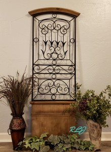 Distressed Rustic Wood Metal Scrolling Vintage Garden Gate Door