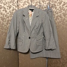 Etcetera Blue Ivory Multi-Color Striped Blazer Jacket Skirt Suit Size 0