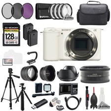 Sony ZV-E10 White Body Sony E 20mm f/2.8 Lens 128GB 9PC Filtr MEGA Kit