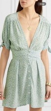 Faithfull the Brand Marianne Mini Dress 4 Kaia Floral Seafoam Green Buttons EUC